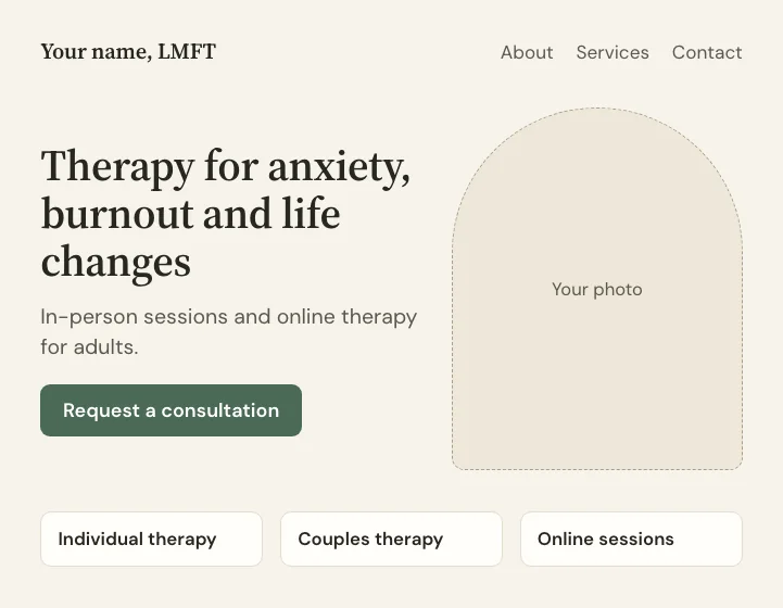 Example: a therapy practice site, design 1 of 3